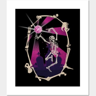 Disco dancing Skeleton with Mirror ball Posters and Art